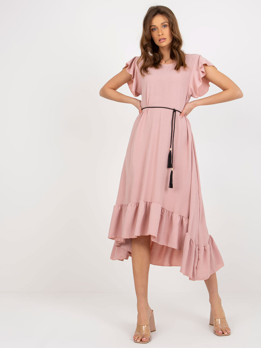 Růžové dámské šaty MI SK od FPrice s délkou pod kolena, jedna velikost i523_2016103370764
