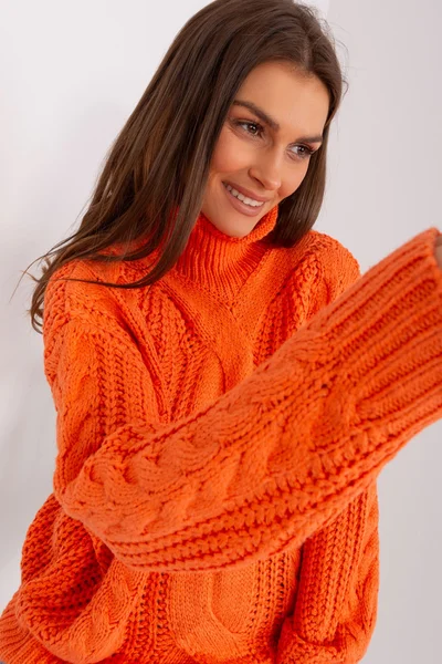 Oranžový oversize svetr s plédy - Pohodlná elegance