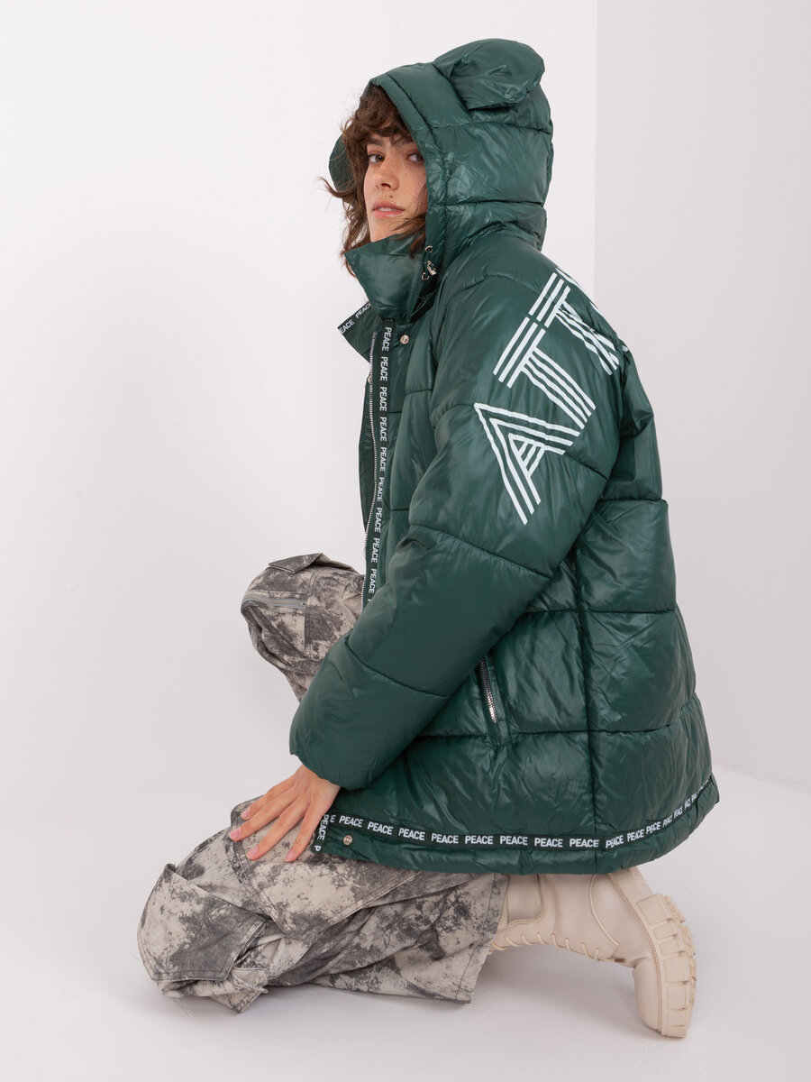 Zimní zelená prošívaná bunda s kapucí - FPrice, XS/S i523_2016103479405