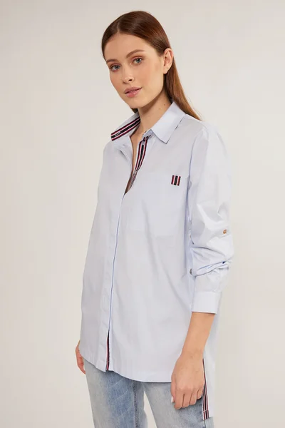 Modrá pruhovaná dámská košile s dlouhými rukávy - Monnari