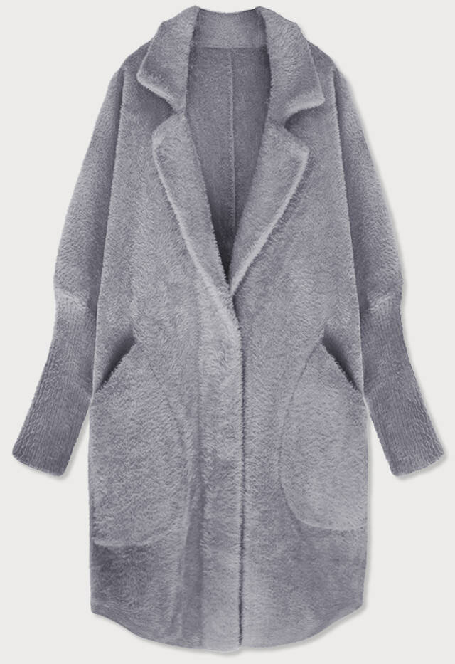 Dámský dlouhý šedý vlněný přehoz přes oblečení typu Alpaka 3D09 MADE IN ITALY, odcienie szarości ONE SIZE i392_19771-50