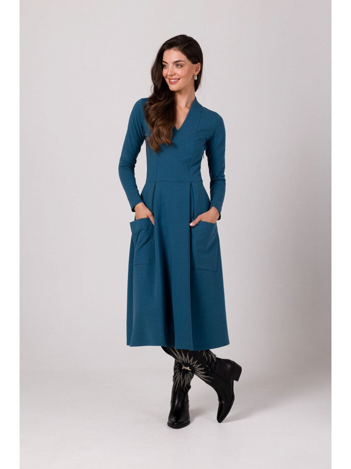 Modré šaty s kapsami - Elegantní BeWear, EU M i529_14080178405773344