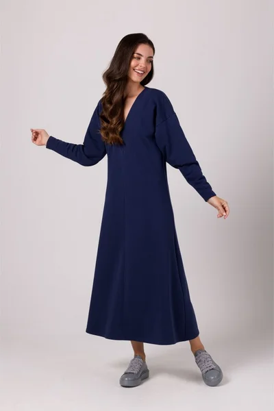 Modré Maxi šaty V-Style - BeWear