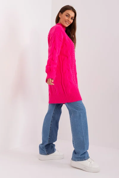Růžové pletené šaty s kostkami - Fluo Růžová Elegance