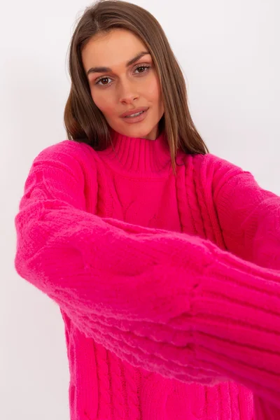Růžové pletené šaty s kostkami - Fluo Růžová Elegance