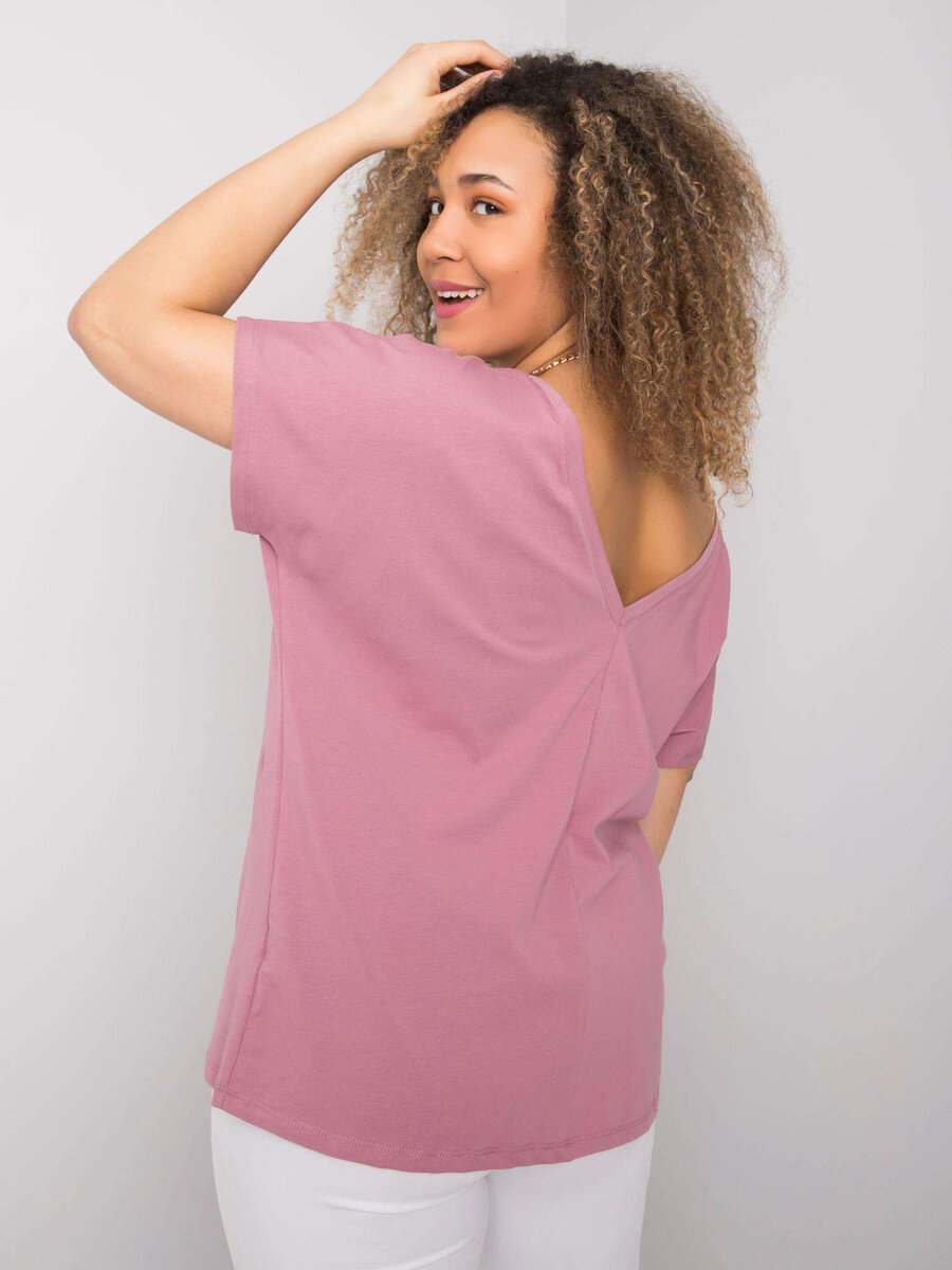 Dámské pudrově růžové bavlněné tričko plus size FPrice, XL i523_2016102851424