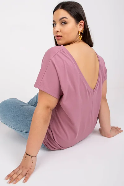 Dámské pudrově růžové bavlněné tričko plus size FPrice