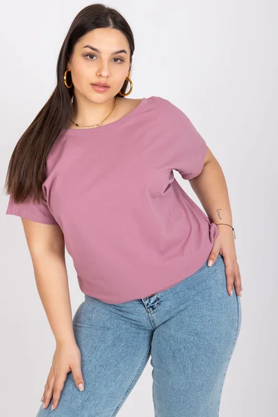 Dámské pudrově růžové bavlněné tričko plus size FPrice