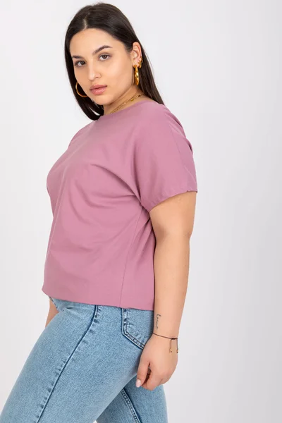 Dámské pudrově růžové bavlněné tričko plus size FPrice