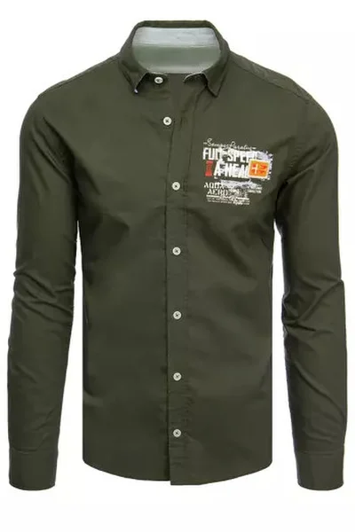 Pánská Slim Fit khaki košile s potiskem Dstreet