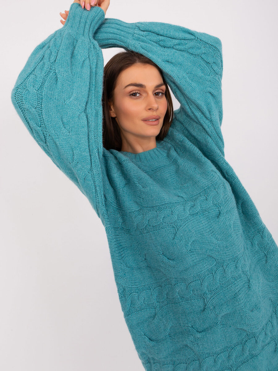 Oversize tyrkysová pletená dámská šaty FPrice, jedna velikost i523_2016103446896