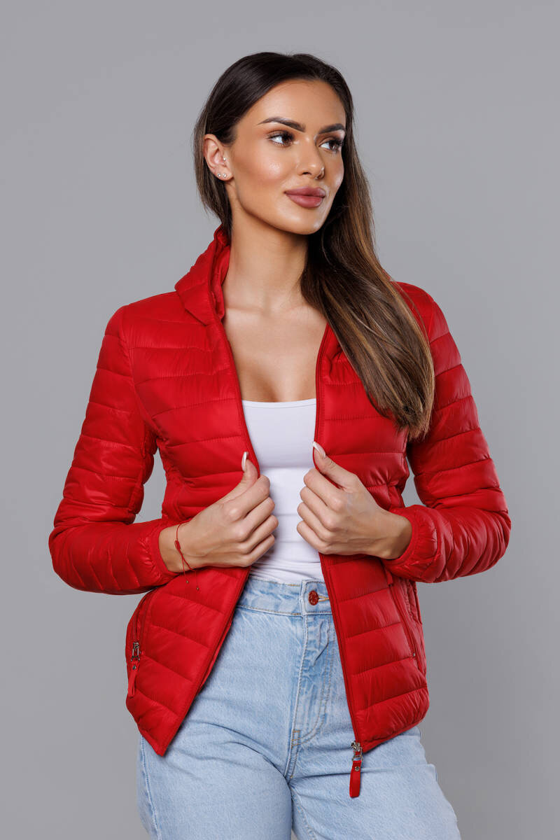 Červená dámská prošívaná bunda s kapucí 3KY3D SWEST, odcienie czerwieni XL (42) i392_21558-53