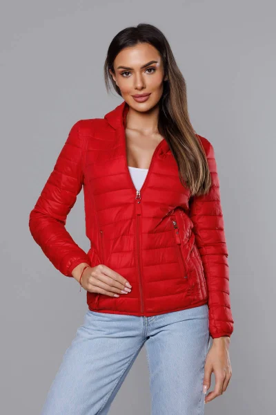 Červená dámská prošívaná bunda s kapucí 3KY3D S'WEST
