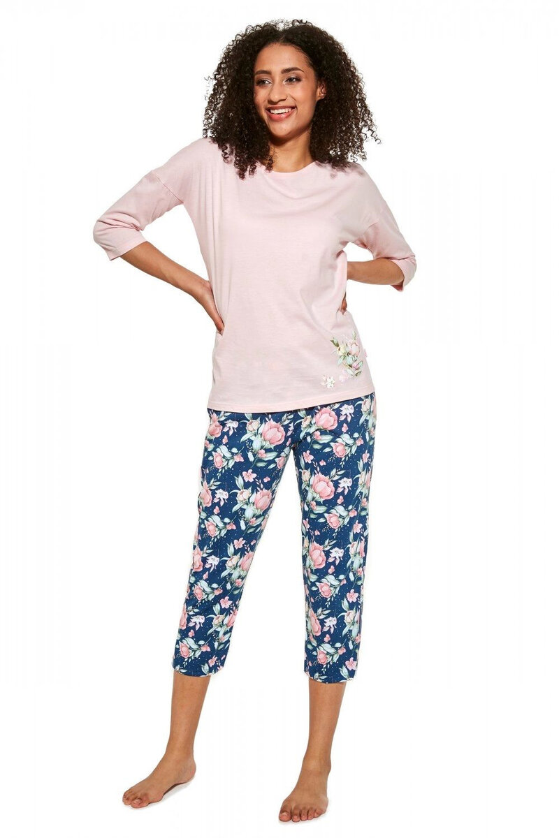 Růžové květinové pyžamo pro ženy Cornette, Růžová S i41_75352_2:růžová_3:S_