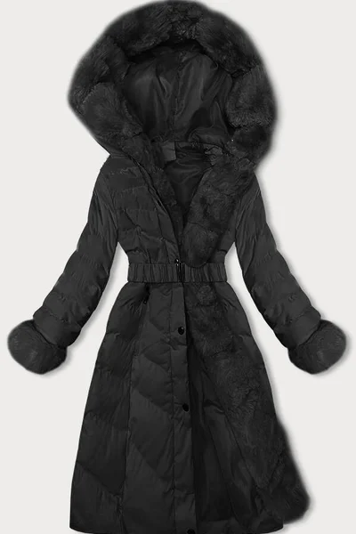 Zimní bunda s kožešinovým lemem a páskem od J.STYLE