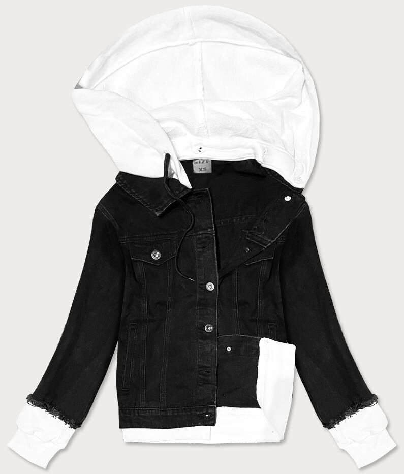 Dámská černá džínová bunda s teplákovou kapucí 20808 P.O.P. SEVEN, odcienie czerni L (40) i392_19094-49