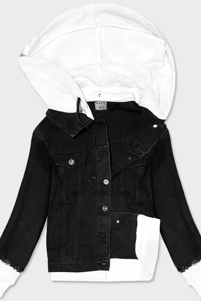 Dámská černá džínová bunda s teplákovou kapucí 20808 P.O.P. SEVEN