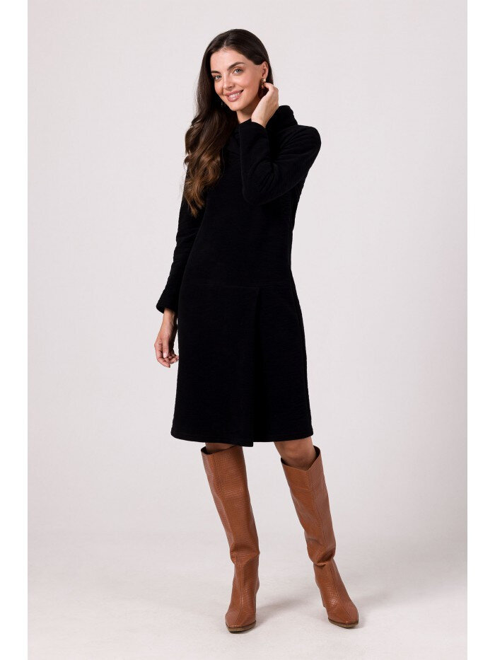 Černé Midi šaty s vysokým límcem - BeWear Elegantní, EU XL i529_653373798833234213