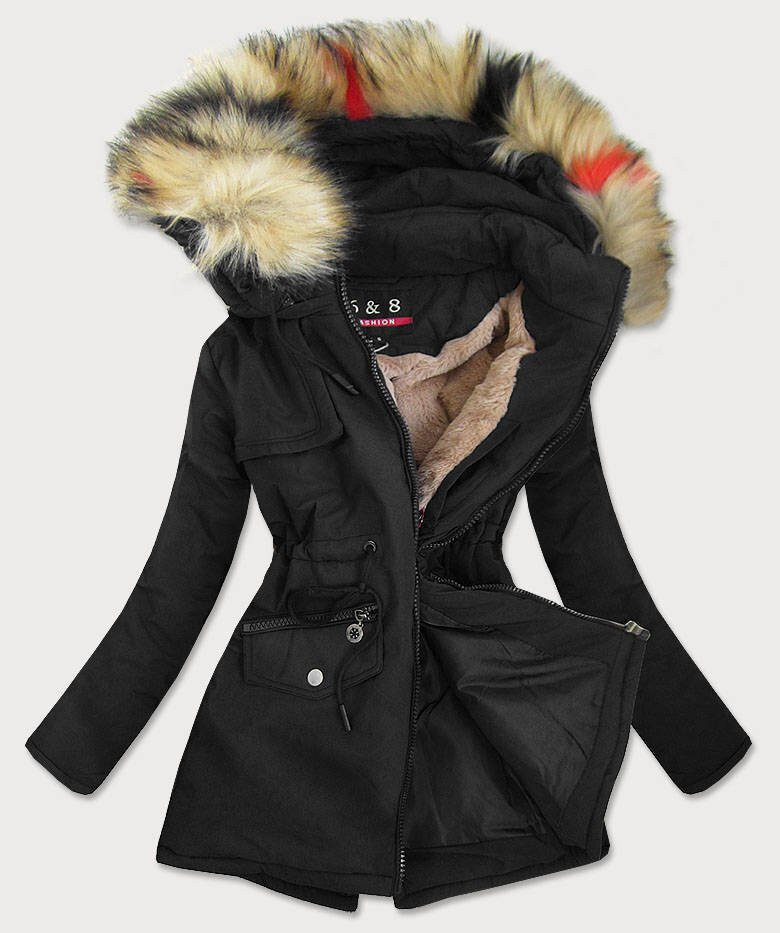 Zimní bunda s odnímatelnou kapucí a kožešinou - Černá Příšerně Teplá, odcienie czerni XXL (44) i392_16179-48