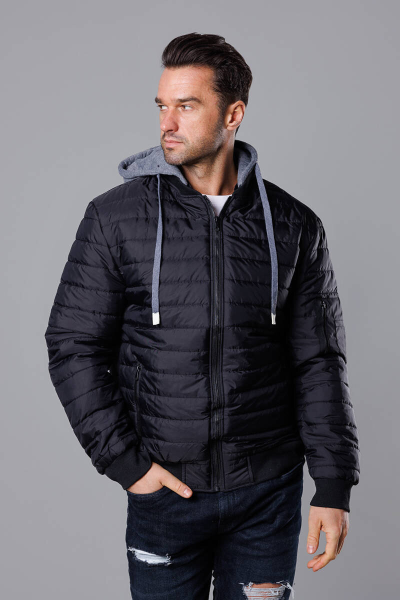 Pánská bunda na zimu s odnímatelnou kapucí - J.STYLE, odcienie czerni XL i392_21819-44