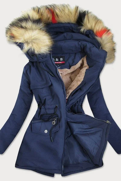Zimní modrá bunda s odnímatelnou kapucí a kožešinou 6&8 Fashion