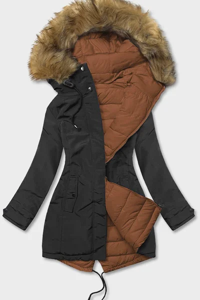 Oboustranná černo-karamelová dámská zimní bunda LHD