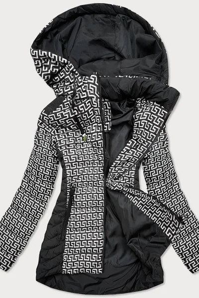 Černo-bílá vzorovaná bunda pro ženy s kapucí OHGE1V SPEED.A