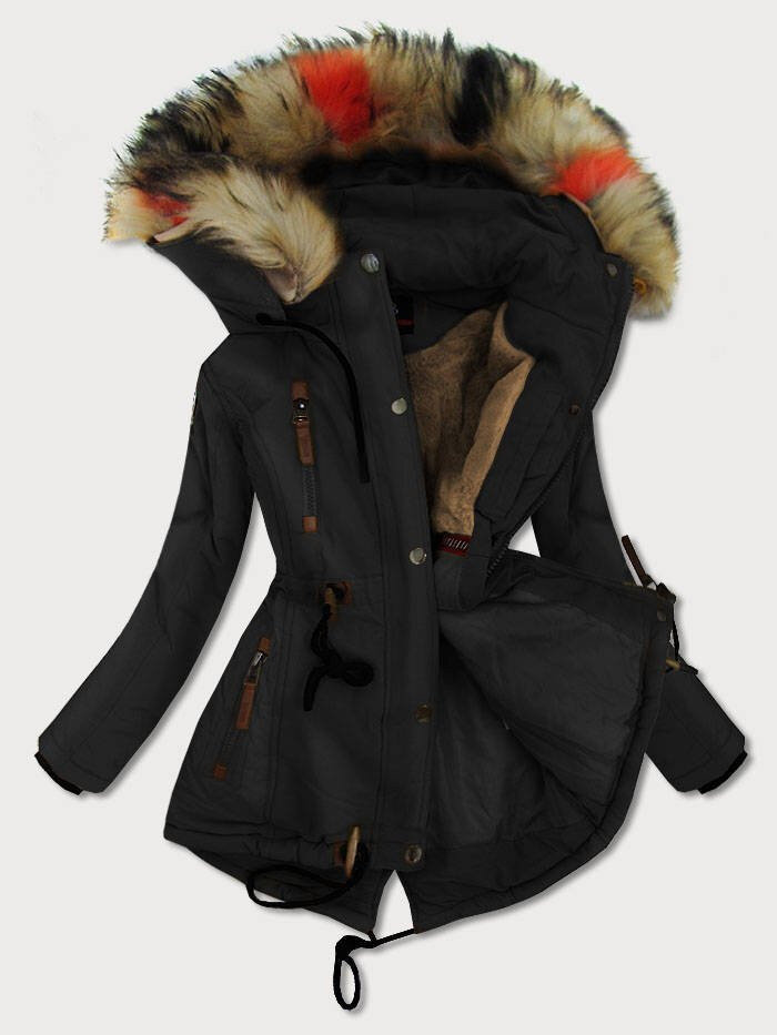 Zimní bunda s odnímatelnou kapucí a kožešinou - Černá Příšerná, odcienie czerni XXL (44) i392_16187-48