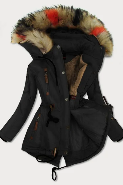 Zimní bunda s odnímatelnou kapucí a kožešinou - Černá Příšerná
