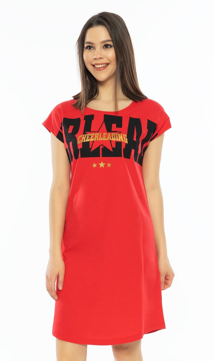 Dámská noční košile s krátkým rukávem Cheerleading Vienetta, červená S i232_8236_55455957:červená S