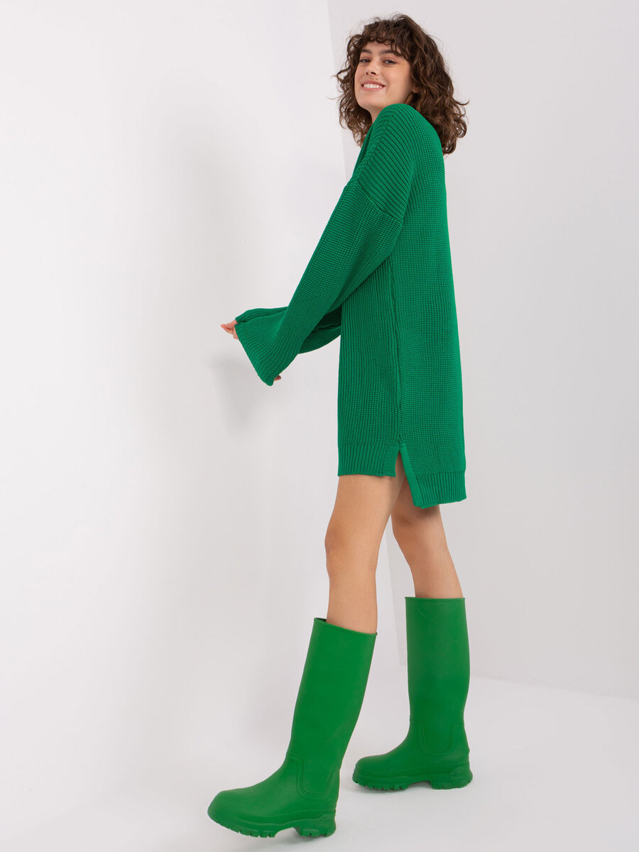 Zelené pletené dámské šaty - Hladký styl, jedna velikost i523_2016103469499