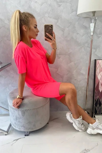 Neon růžová set top+legíny K-Fashion - univerzální vel.