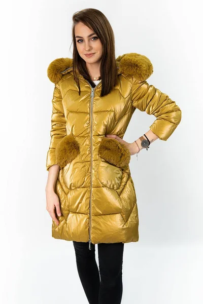 Zlatá zimní prošívaná bunda s kapucí STUDIO ELEVEN