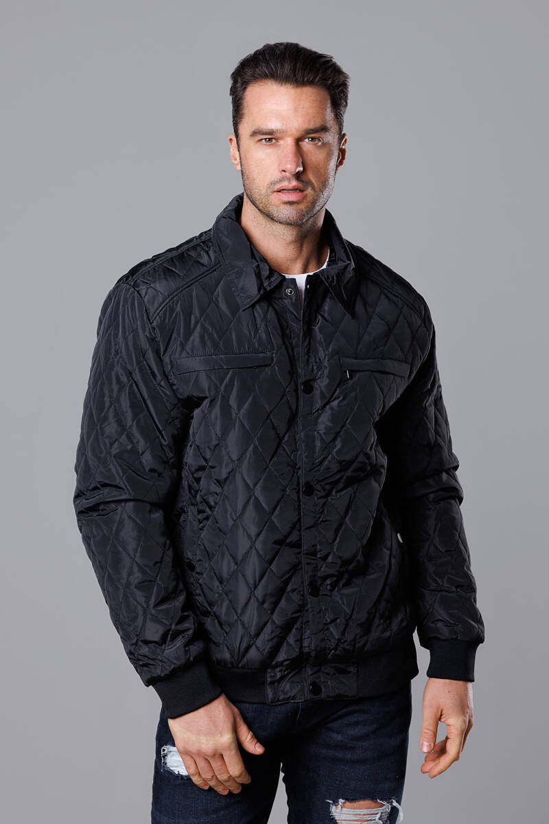 Prošívaná bunda s límcem pro muže - Černá J.STYLE, odcienie czerni M i392_21874-1