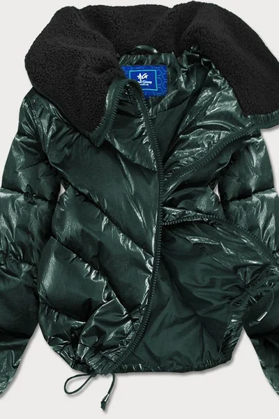 Zelená oversize bunda s kožešinovým stojáčkem - Zimní záře