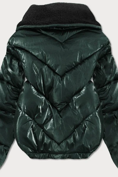 Zelená oversize bunda s kožešinovým stojáčkem - Zimní záře