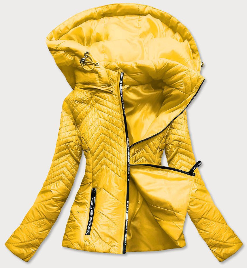 Krátká žlutá prošívaná bunda pro ženy s kapucí 1523WX SWEST, odcienie żółtego L (40) i392_16472-49