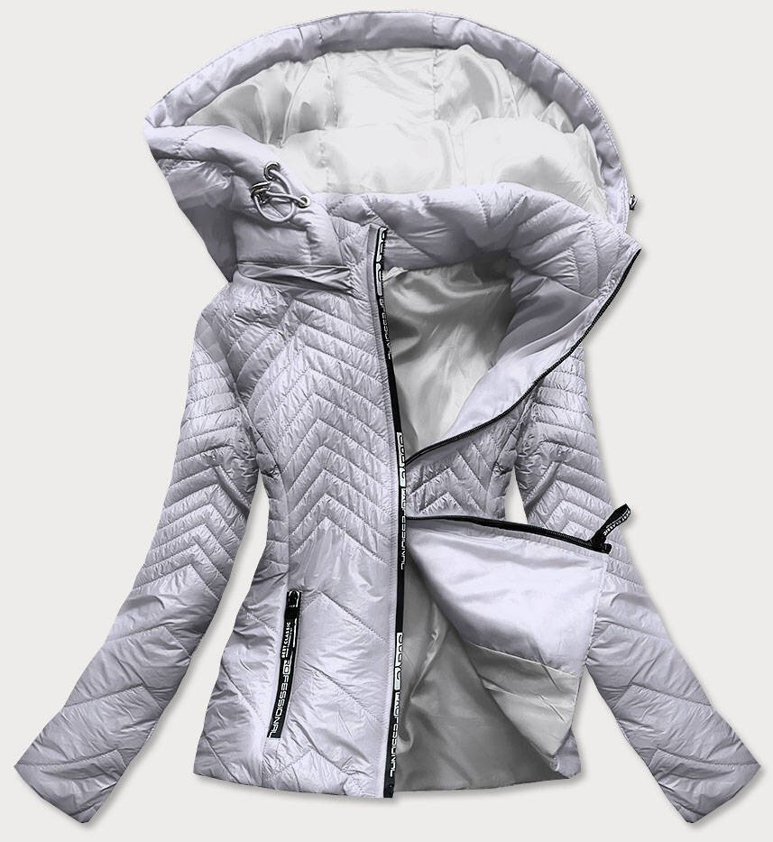 Krátká šedá prošívaná bunda pro ženy s kapucí 59P74M SWEST, odcienie szarości M (38) i392_16475-47