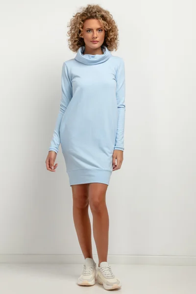 Modré teplákové šaty s trychtýřovým výstřihem - Měkká Elegance