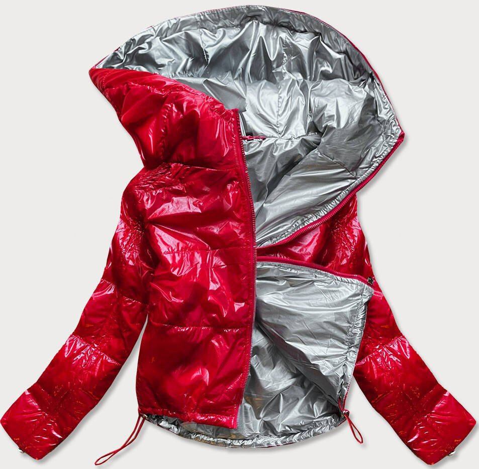 Lesklá červená prošívaná bunda pro ženy s kapucí 644I SWEST, odcienie czerwieni XL (42) i392_16502-53