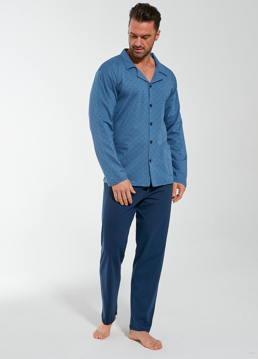 Pánské bavlněné pyžamo se vzorem a dlouhými rukávy Cornette, džínovina 4XL i384_37249691