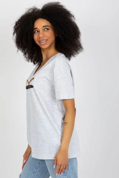Šedé dámské tričko s krátkým rukávem od FPrice