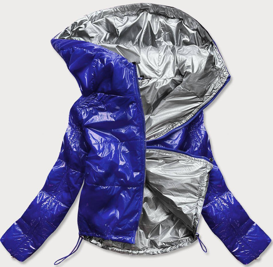 Světle modrá lesklá prošívaná bunda pro ženy s kapucí JT8KX5 SWEST, odcienie niebieskiego S (36) i392_16505-46