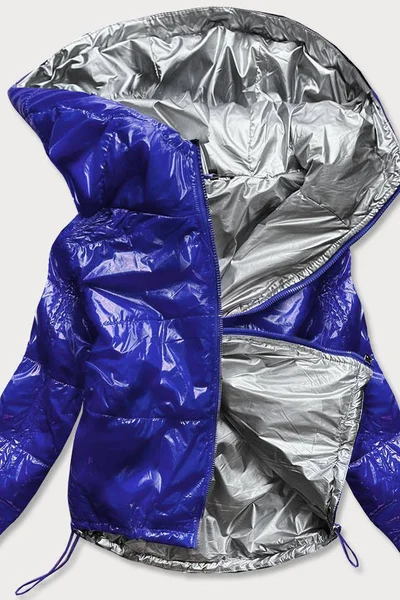 Světle modrá lesklá prošívaná bunda pro ženy s kapucí JT8KX5 S'WEST
