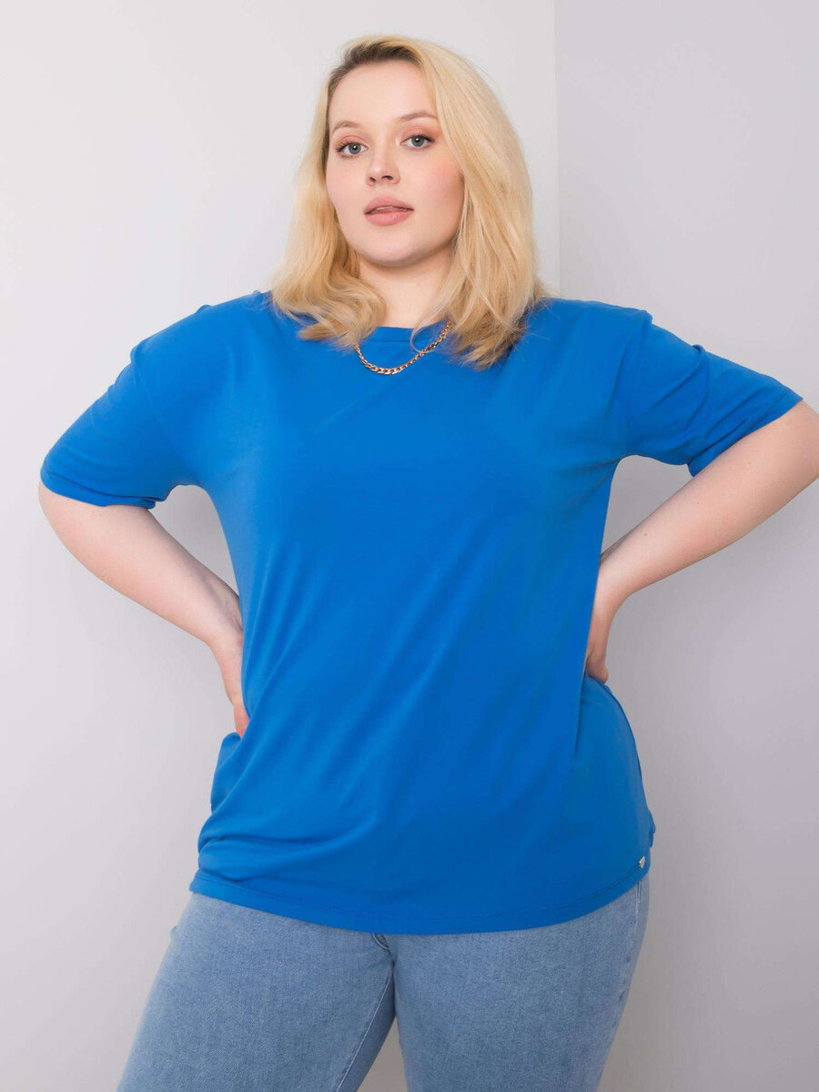 Dámské tmavě modré bavlněné tričko plus velikosti FPrice, 2XL i523_2016102877790