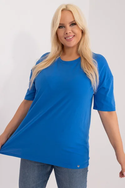 Dámské tmavě modré bavlněné tričko plus velikosti FPrice