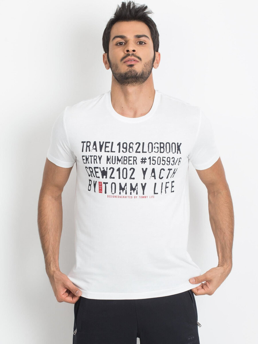 Bílé pánské tričko TOMMY LIFE s nápisy FPrice, S i523_2016102269304