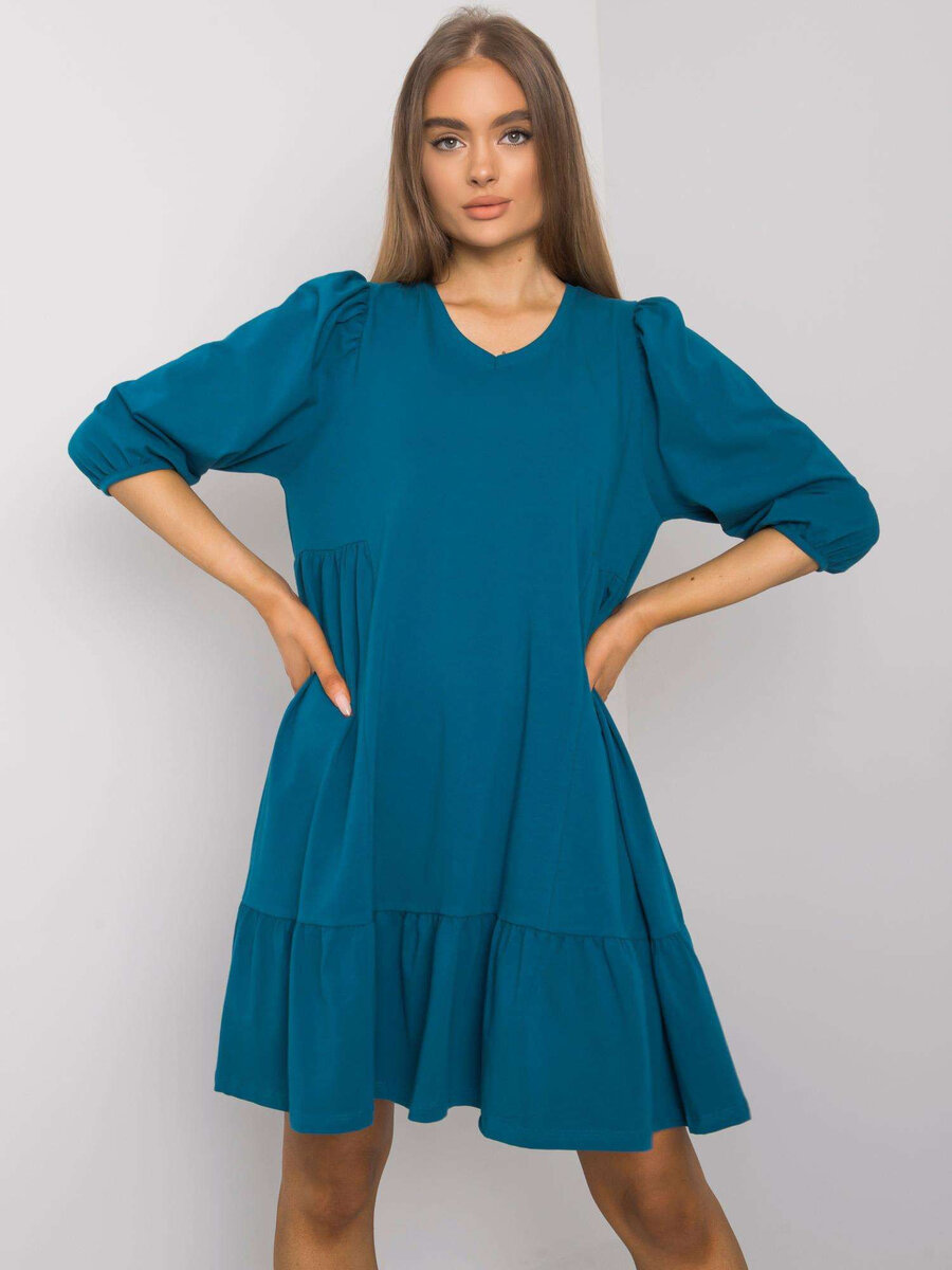 Dámské základní šaty v mořské modři s volánem FPrice, L/XL i523_2016103068388