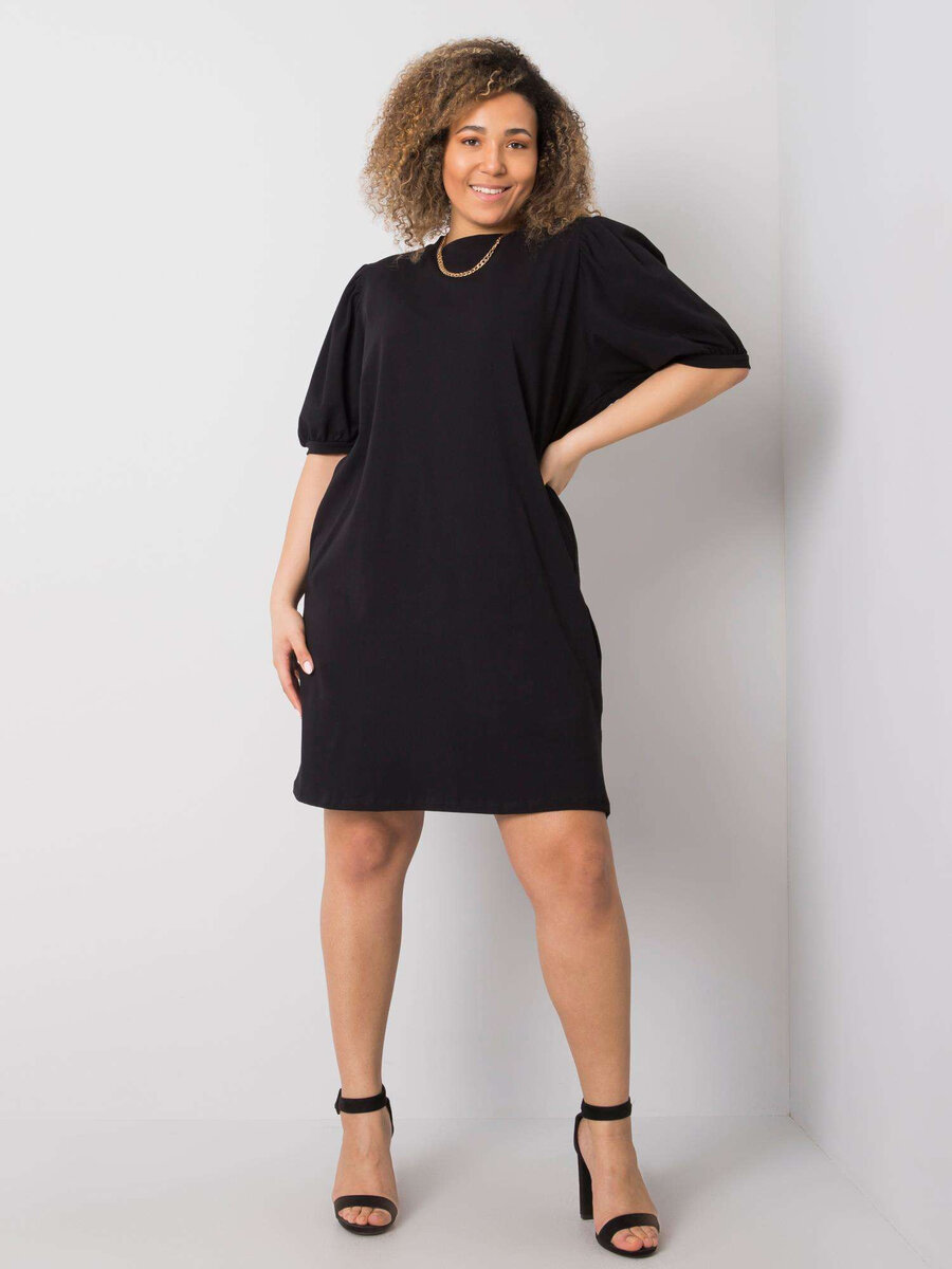 Dámské černé bavlněné šaty plus velikosti FPrice, XL i523_2016102879978