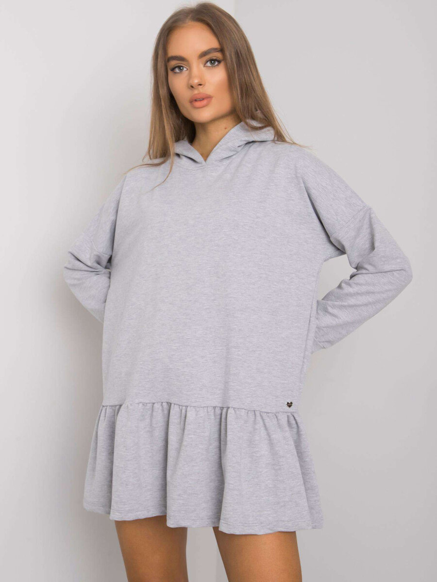 Dámské šedé melanžové bavlněné šaty s kapucí FPrice, L/XL i523_2016103068524